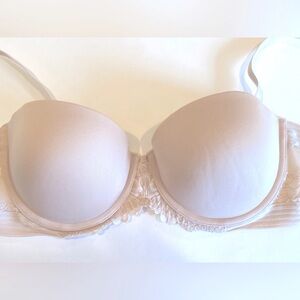 34D Maidenform Pushup Strap/Strapless Smooth Cups Nude, Lace NonSlip Grip 0222GP